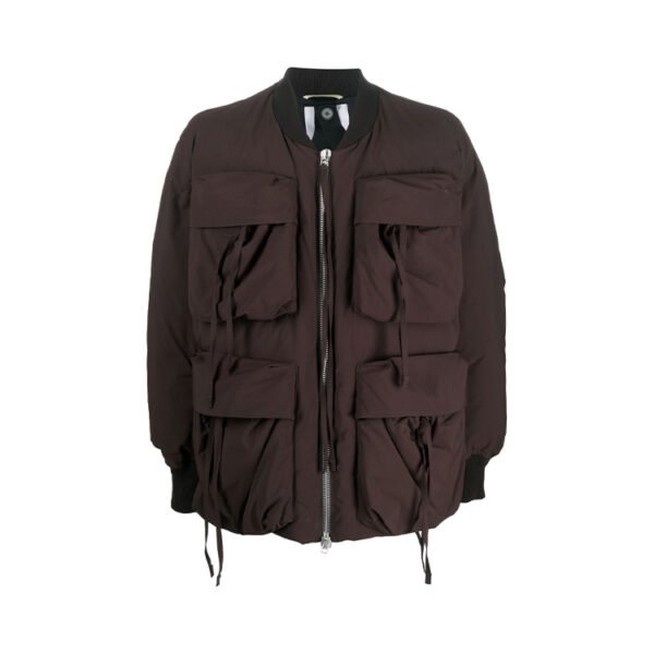 Brown quilted multi-pocket cargo bomber jacket