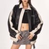 Custom Quilted Contrast Panel Moto Jacket - Style 1CE50F