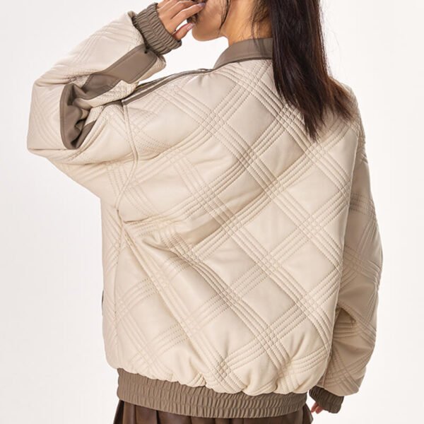 Custom Quilted Contrast Panel Moto Jacket - Style 1CE50F - product detail view 5