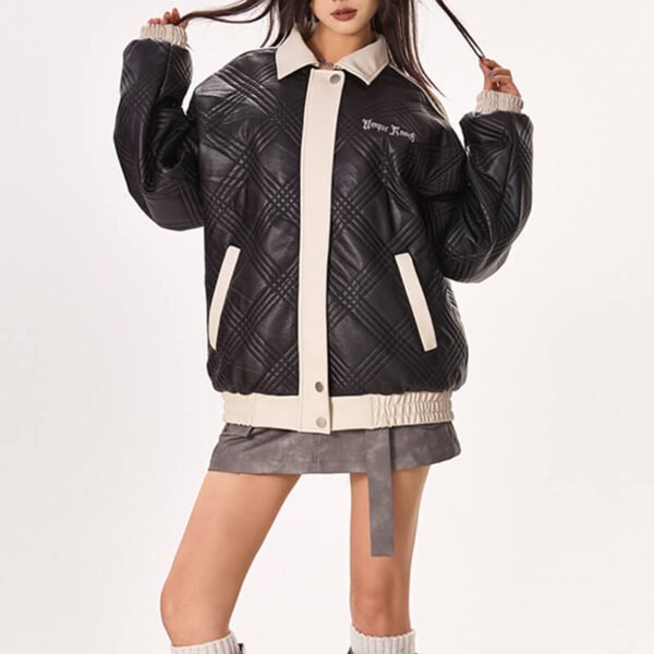 Custom Quilted Contrast Panel Moto Jacket - Style 1CE50F - product detail view 7