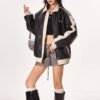 Custom Quilted Contrast Panel Moto Jacket - Style 1CE50F - product detail view 8