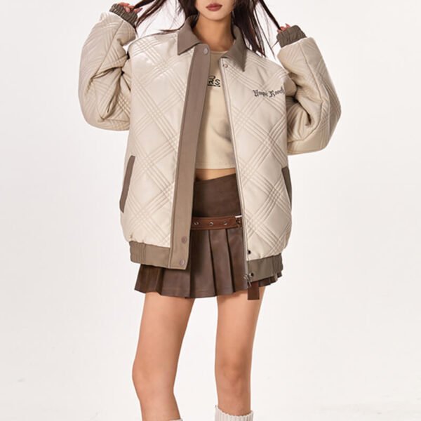 Custom Quilted Contrast Panel Moto Jacket - Style 1CE50F - product detail view 10