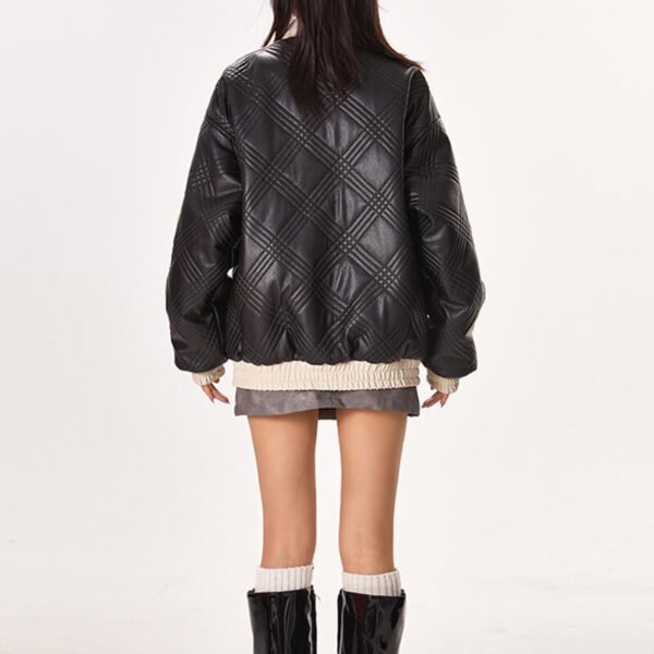 Custom Quilted Contrast Panel Moto Jacket - Style 1CE50F - product detail view 11