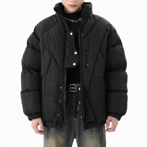 Custom Quilted Stand-Collar Puffer Coat Y112 - Style CBB0D1 Man wearing a black quilted stand-collar puffer coat