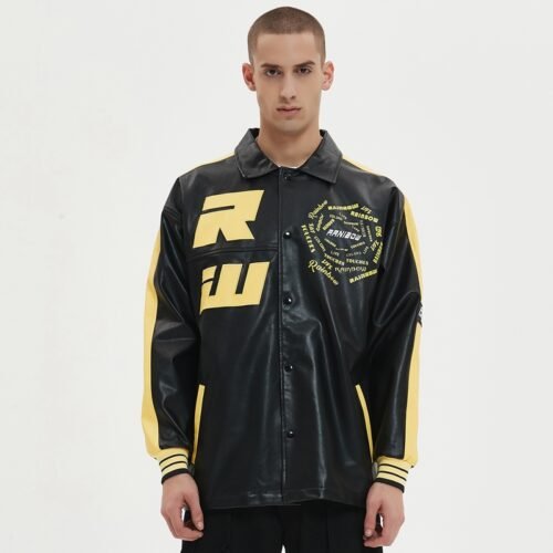 Custom Racing Applique Faux Leather Jacket - Style 424EED Custom Racing Applique Faux Leather Jacket - Style 424EED