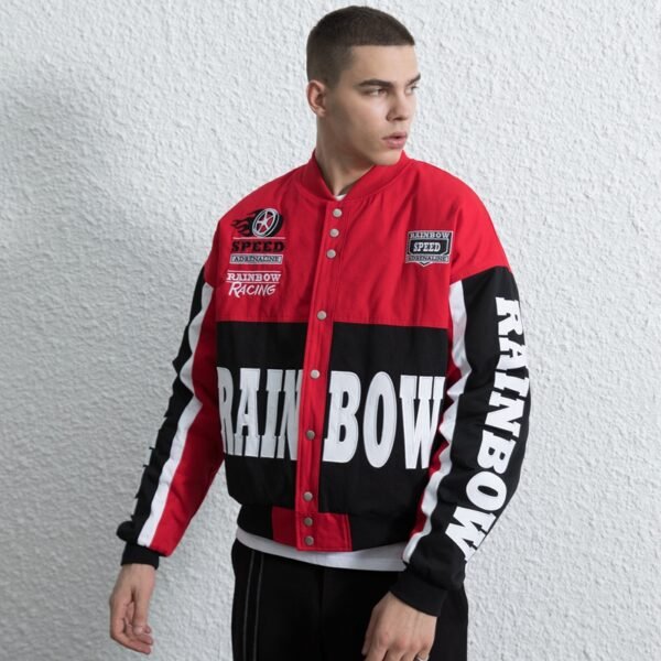 Custom Contrast Panel Racing Varsity Jacket - Style D1E66A - product detail view 5
