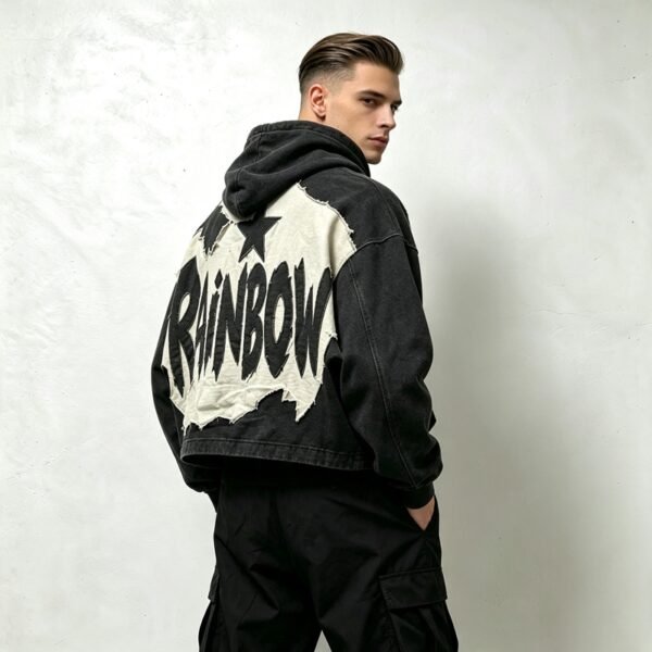 Custom Raw-Edge Applique Boxy Cropped Pullover Hoodie - Style 0E05CA - product detail view 5 Custom Raw-Edge Applique Boxy Cropped Pullover Hoodie - Style 0E05CA - product detail view 5
