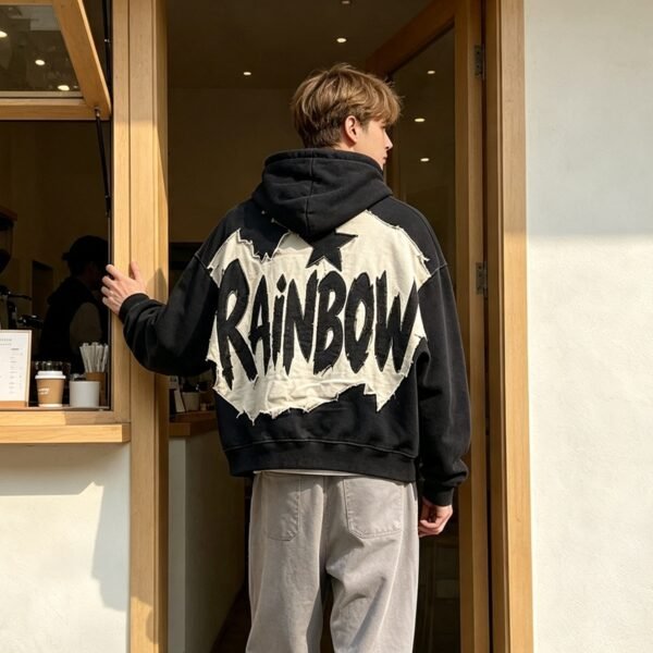 Custom Raw-Edge Applique Boxy Cropped Pullover Hoodie - Style 0E05CA - product detail view 8 Custom Raw-Edge Applique Boxy Cropped Pullover Hoodie - Style 0E05CA - product detail view 8