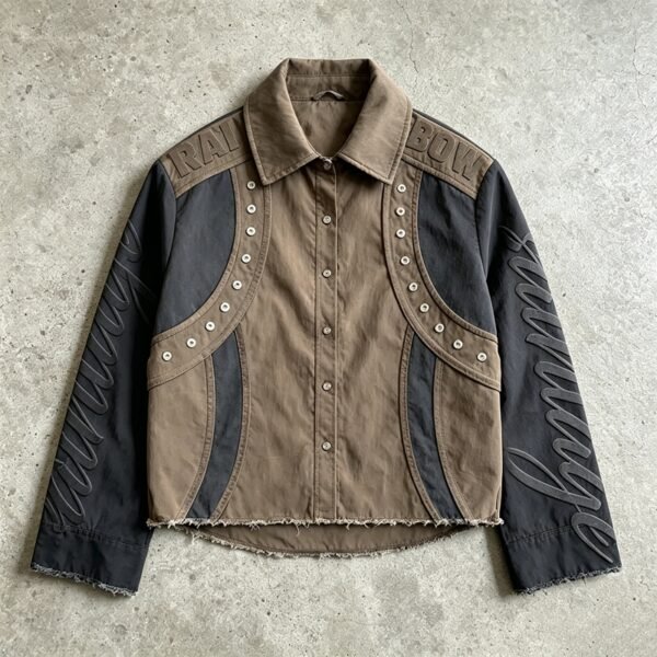 Custom Raw-Edge Color-Block Crop Shirt - 51BE98D8 - Style 51BE98 Custom Raw-Edge Color-Block Crop Shirt - 51BE98D8 - Style 51BE98