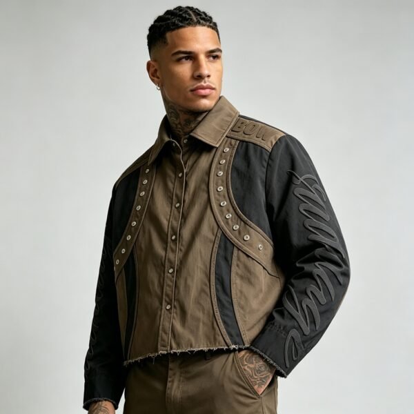 Custom Raw-Edge Color-Block Crop Shirt - 51BE98D8 - Style 51BE98 - product detail view 3 Custom Raw-Edge Color-Block Crop Shirt - 51BE98D8 - Style 51BE98 - product detail view 3