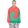 Custom Raw-Edge Color-Block Pullover Hoodie | VW-PH-104 - Style F73C56 Man wearing a red and green color-block hoodie with raw edges