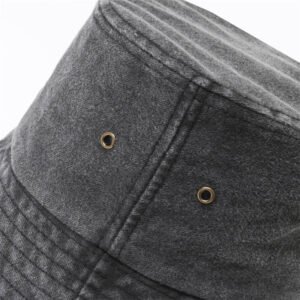 Close-up of a grey washed effect fisherman bucket hat