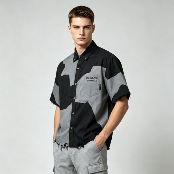 Custom Raw-Edge Panel Short-Sleeve Shirt - Style 6632B5 - product detail view 4 Custom Raw-Edge Panel Short-Sleeve Shirt - Style 6632B5 - product detail view 4
