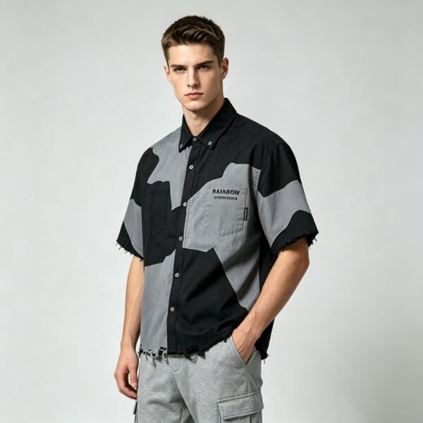 Custom Raw-Edge Panel Short-Sleeve Shirt - Style 6632B5 - product detail view 5 Custom Raw-Edge Panel Short-Sleeve Shirt - Style 6632B5 - product detail view 5