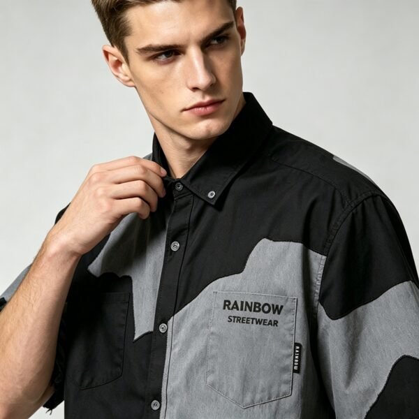Custom Raw-Edge Panel Short-Sleeve Shirt - Style 6632B5 - product detail view 7 Custom Raw-Edge Panel Short-Sleeve Shirt - Style 6632B5 - product detail view 7