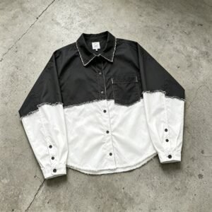 Black and white two-tone raw-edge panel shirt