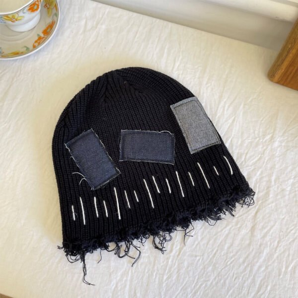 Custom Raw-Edge Patch Knit Beanie | VWC-KH01 - Style F6C14B - product detail view 2 Custom Raw-Edge Patch Knit Beanie | VWC-KH01 - Style F6C14B - product detail view 2
