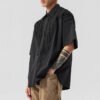 Custom Raw-Edge Patchwork Boxy Short-Sleeve Shirt - Style C2289D - product detail view 2 Custom Raw-Edge Patchwork Boxy Short-Sleeve Shirt - Style C2289D - product detail view 2