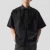 Custom Raw-Edge Patchwork Boxy Short-Sleeve Shirt - Style C2289D - product detail view 4 Custom Raw-Edge Patchwork Boxy Short-Sleeve Shirt - Style C2289D - product detail view 4