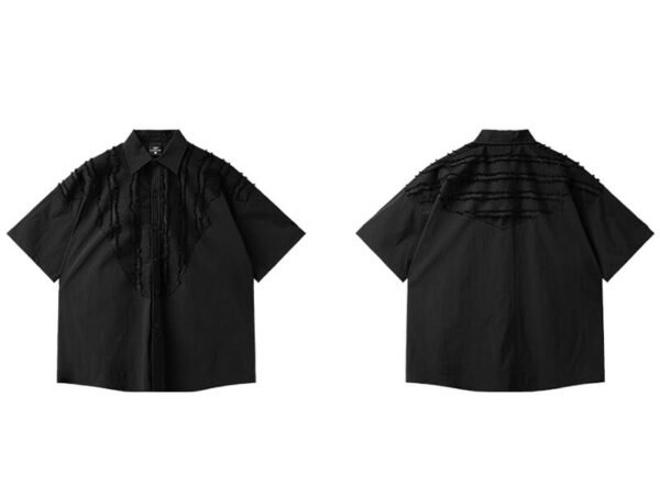 Custom Raw-Edge Patchwork Boxy Short-Sleeve Shirt - Style C2289D - product detail view 6 Custom Raw-Edge Patchwork Boxy Short-Sleeve Shirt - Style C2289D - product detail view 6