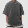 Custom Raw-Edge Utility Streetwear Shorts - Style F28C3A Grey washed oversized short sleeve t-shirt with raw edge details