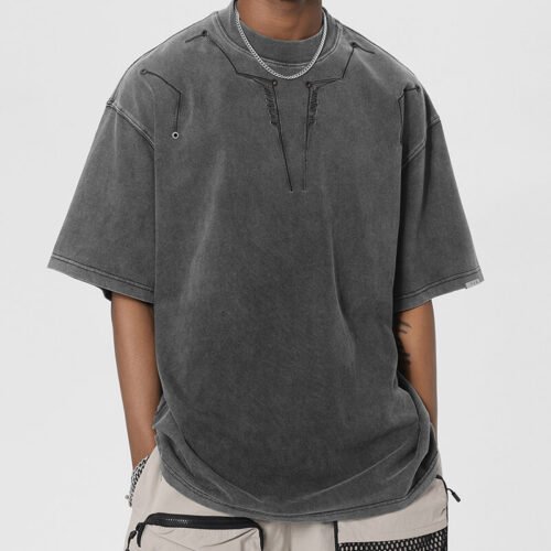 Grey washed oversized short sleeve t-shirt with raw edge details