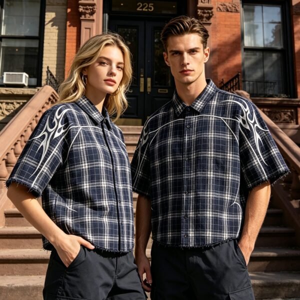 Custom Raw-Hem Plaid Shirt with Graphic Panel Layout - Style 5A2562 - product detail view 5 Custom Raw-Hem Plaid Shirt with Graphic Panel Layout - Style 5A2562 - product detail view 5