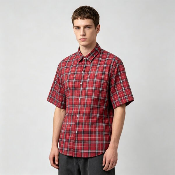 Custom Red Plaid Back Graphic Short-Sleeve Shirt | VW-65F66A - Style 65F66A - product detail view 2 Custom Red Plaid Back Graphic Short-Sleeve Shirt | VW-65F66A - Style 65F66A - product detail view 2