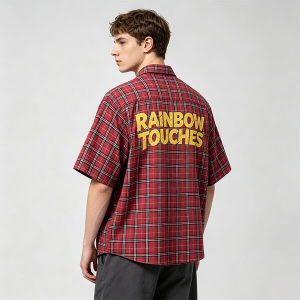 Custom Red Plaid Back Graphic Short-Sleeve Shirt | VW-65F66A - Style 65F66A - product detail view 3 Custom Red Plaid Back Graphic Short-Sleeve Shirt | VW-65F66A - Style 65F66A - product detail view 3