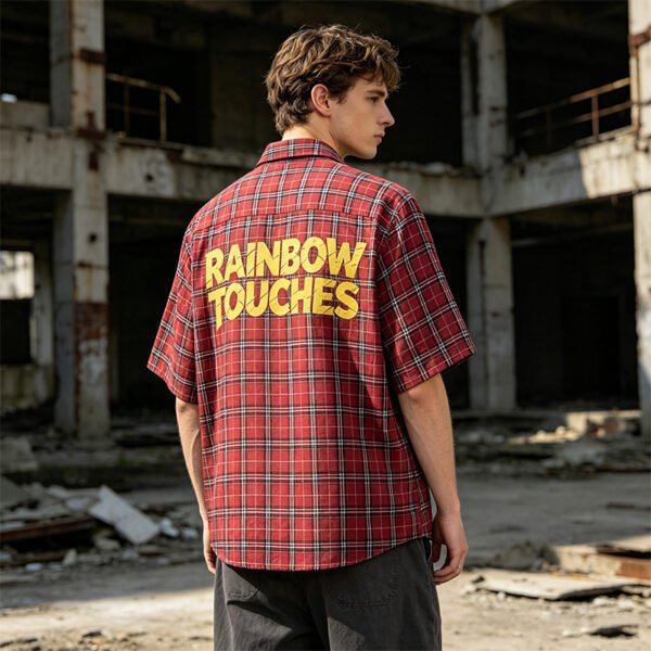 Custom Red Plaid Back Graphic Short-Sleeve Shirt | VW-65F66A - Style 65F66A - product detail view 5 Custom Red Plaid Back Graphic Short-Sleeve Shirt | VW-65F66A - Style 65F66A - product detail view 5