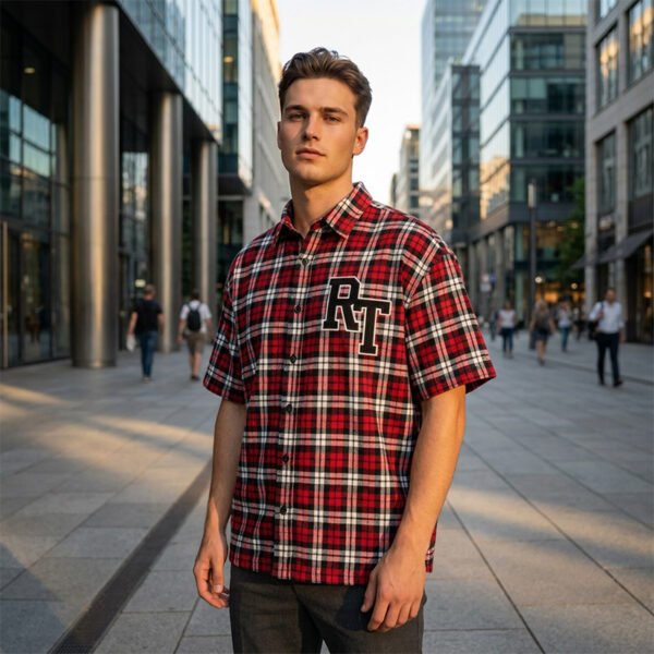 Custom Red Plaid Applique Streetwear Shorts - Style 9CB669 - product detail view 7 Custom Red Plaid Applique Streetwear Shorts - Style 9CB669 - product detail view 7