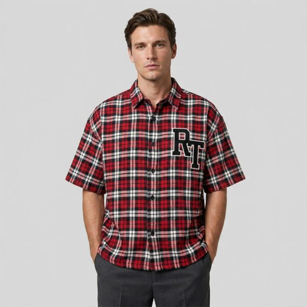 Custom Red Plaid Applique Streetwear Shorts - Style 9CB669 - product detail view 10 Custom Red Plaid Applique Streetwear Shorts - Style 9CB669 - product detail view 10