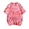 A red and white tie-dye relaxed fit t-shirt with short sleeves.