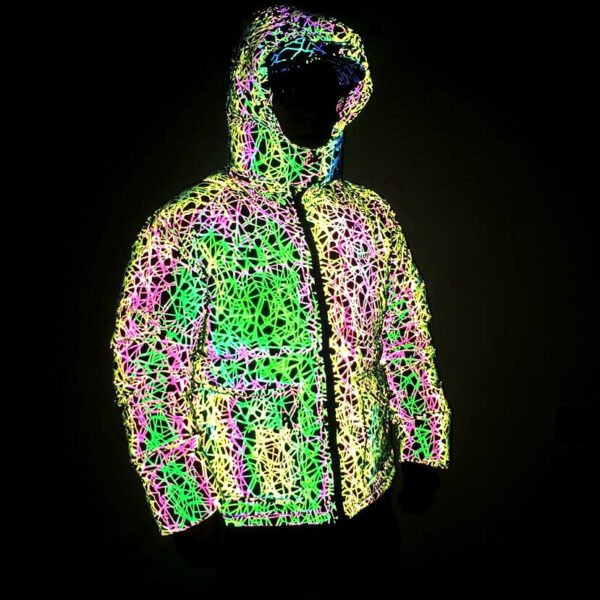 Custom Reflective Hooded Puffer Jacket with Zip Front - Style 8C996C - product detail view 4 Custom Reflective Hooded Puffer Jacket with Zip Front - Style 8C996C - product detail view 4