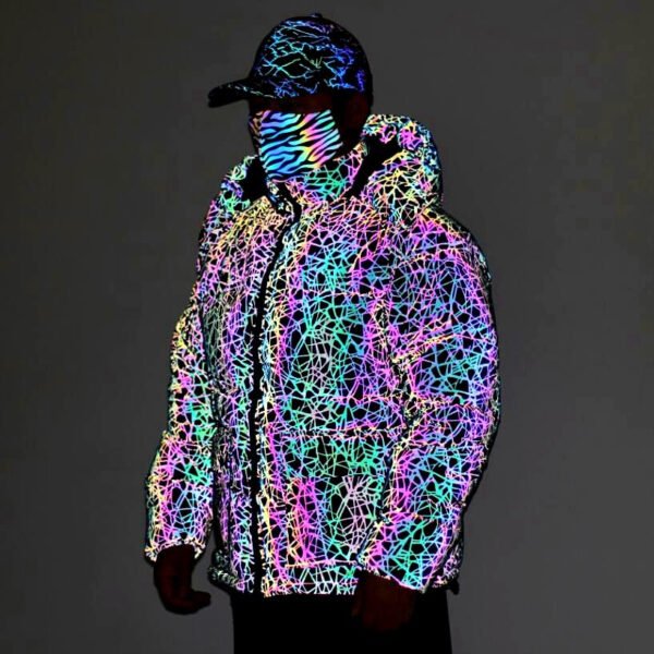 Custom Reflective Hooded Puffer Jacket with Zip Front - Style 8C996C - product detail view 8 Custom Reflective Hooded Puffer Jacket with Zip Front - Style 8C996C - product detail view 8