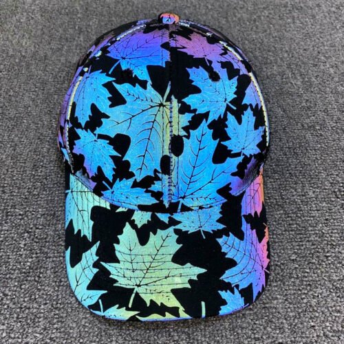 Reflective baseball cap with iridescent leaf print