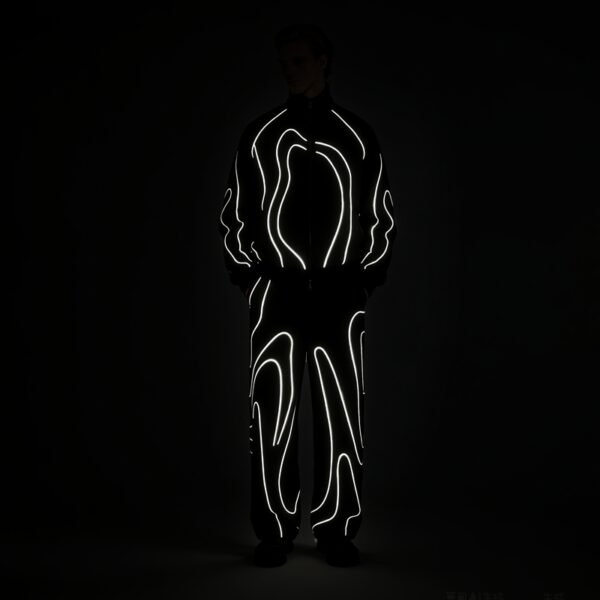 Black tracksuit with glowing reflective piping in the dark