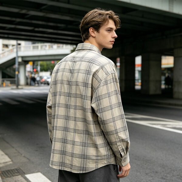 Custom Long Sleeve Plaid Reflective Print Shirt - Style 16B5CE - product detail view 2 Custom Long Sleeve Plaid Reflective Print Shirt - Style 16B5CE - product detail view 2