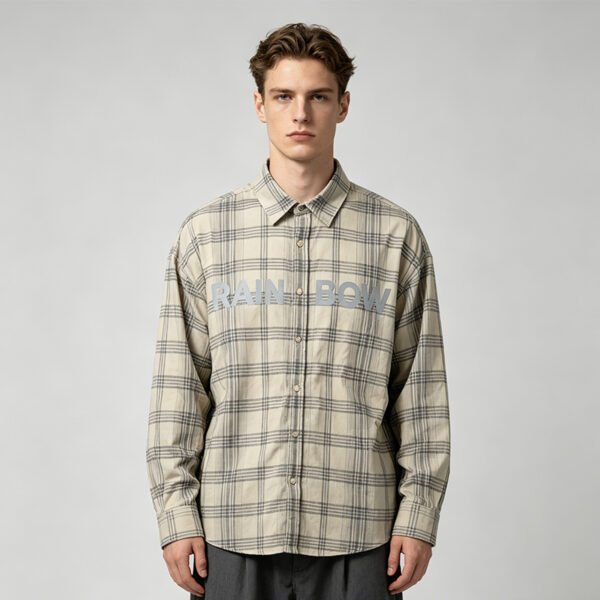 Custom Long Sleeve Plaid Reflective Print Shirt - Style 16B5CE - product detail view 6 Custom Long Sleeve Plaid Reflective Print Shirt - Style 16B5CE - product detail view 6