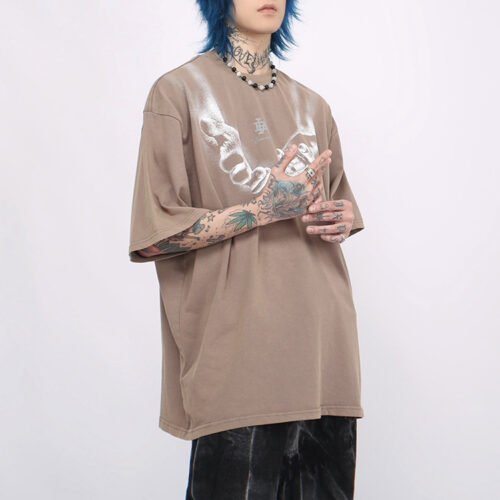 Custom Relaxed Graphic T-Shirt - Style 69A250 Taupe relaxed fit t-shirt with a graphic print on the chest