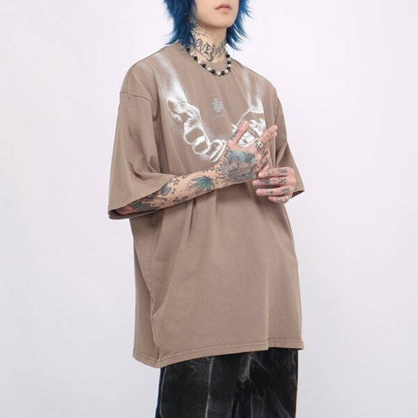 Custom Relaxed Graphic T-Shirt - Style 69A250 Taupe relaxed fit t-shirt with a graphic print on the chest