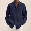 Custom Navy Relaxed Long-Sleeve Overshirt - Style 440585 Navy relaxed fit long-sleeve overshirt