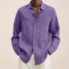 Custom Relaxed Purple Button-Down Shirt - Style 571968 Man wearing a relaxed fit purple button-down shirt