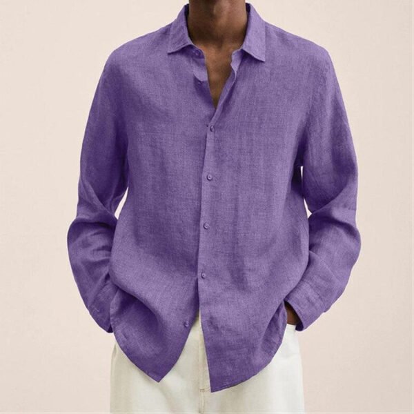 Custom Relaxed Purple Button-Down Shirt - Style 571968 Man wearing a relaxed fit purple button-down shirt