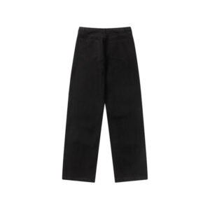 Black relaxed straight-leg denim jeans, back view