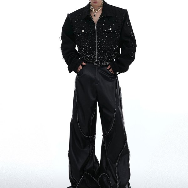 Custom Rhinestone Buckle Denim Jacket - Style EDAA01 - product detail view 7