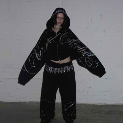 Custom Rhinestone Crop Zip Hoodie Set - Style 416931 Custom Rhinestone Crop Zip Hoodie Set - Style 416931