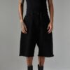 Custom Rhinestone Washed Denim Long Shorts - Style 51CCB6 Man wearing black washed denim long shorts with all-over rhinestones