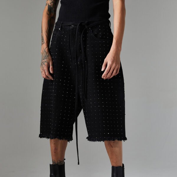 Custom Rhinestone Washed Denim Long Shorts - Style 51CCB6 - product detail view 4 Custom Rhinestone Washed Denim Long Shorts - Style 51CCB6 - product detail view 4