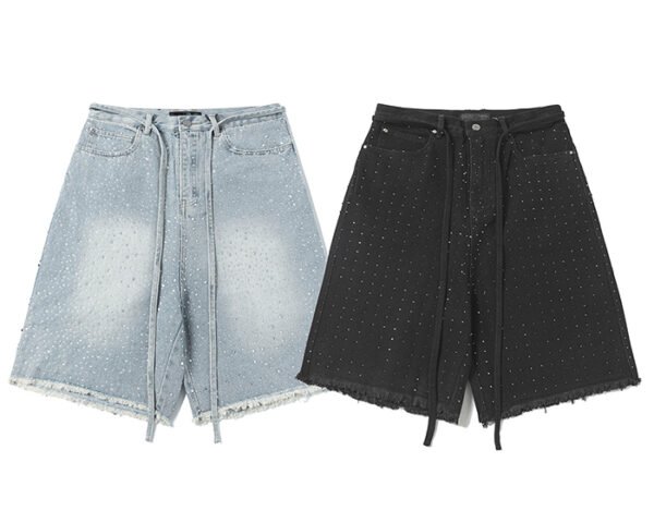 Custom Rhinestone Washed Denim Long Shorts - Style 51CCB6 - product detail view 6 Custom Rhinestone Washed Denim Long Shorts - Style 51CCB6 - product detail view 6